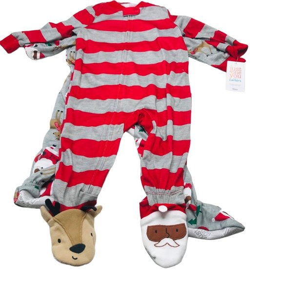 2 Pack Just One You Made By Carter's Baby 12 Month Dark Santa Footed Pajama New - Picture 1 of 16